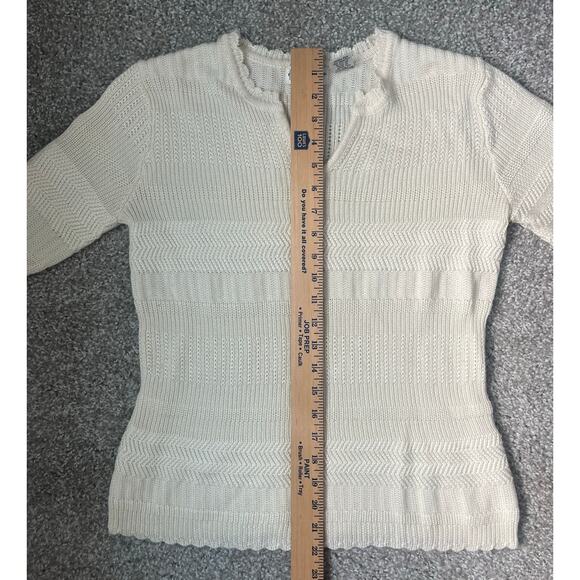 VTG Knit Sweater Pullover Cottagecore Coastal Nancy Meyers Scallop Petite Medium - Picture 9 of 9